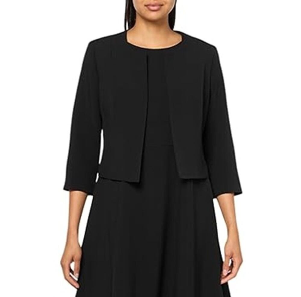 Le Suit Women Black Collarless Open-Front Classic Suit Bolero Jacket Size US 14